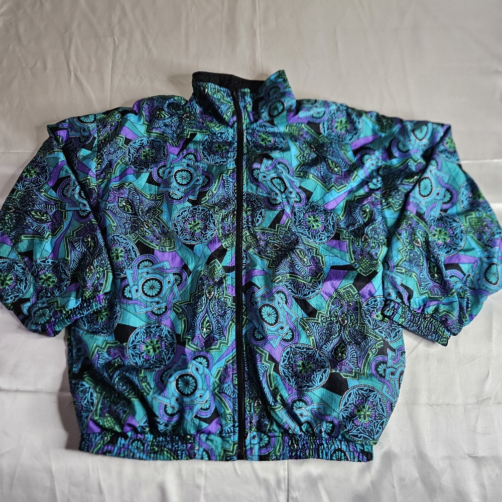 Slade Womens Vintage Jacket Retro Abstract Art Windbreaker 80s 90s Size Medium
